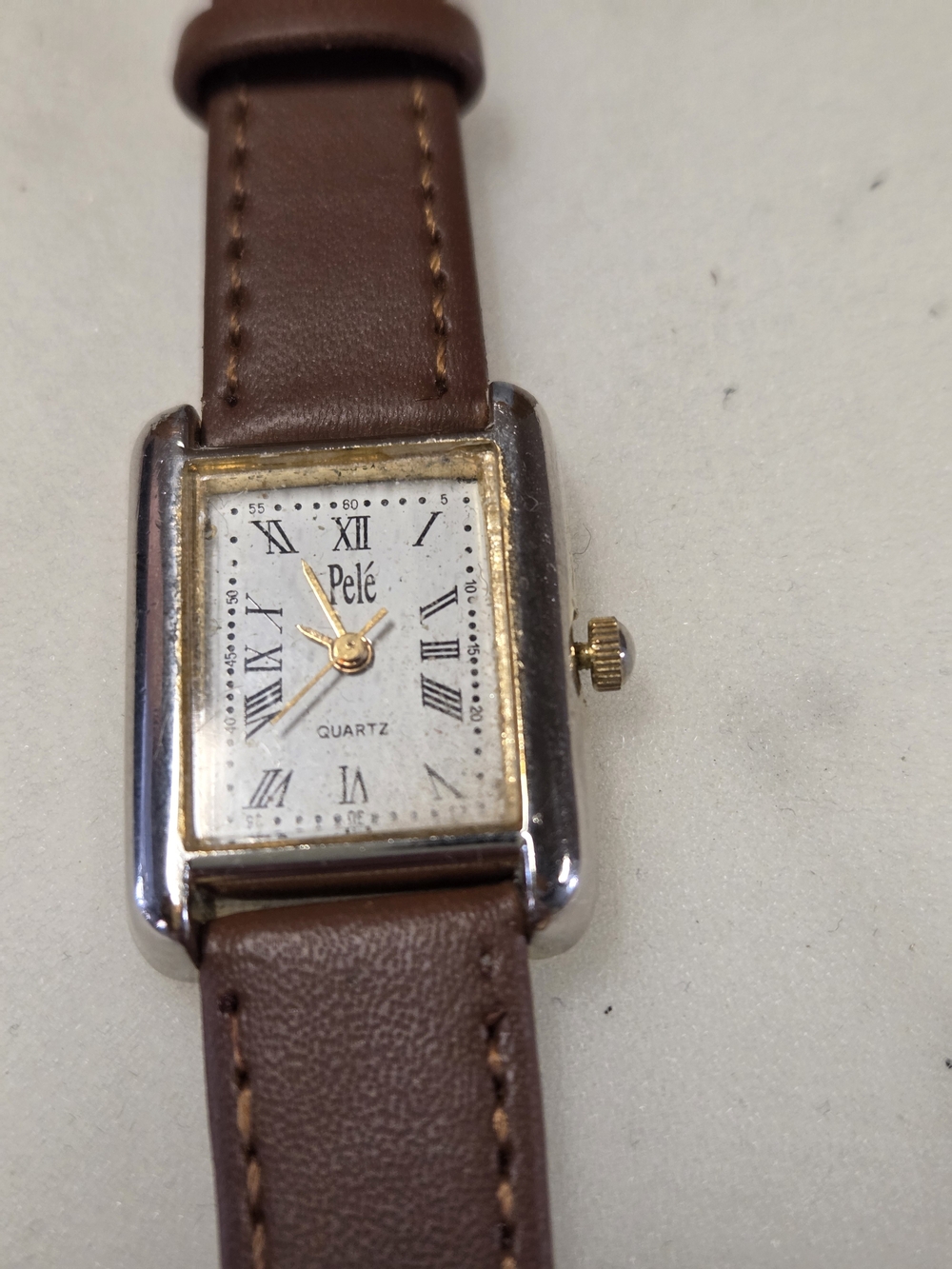 PELE WOMENS  Brown Leather Strap Quartz Watch - Rectangular Dial